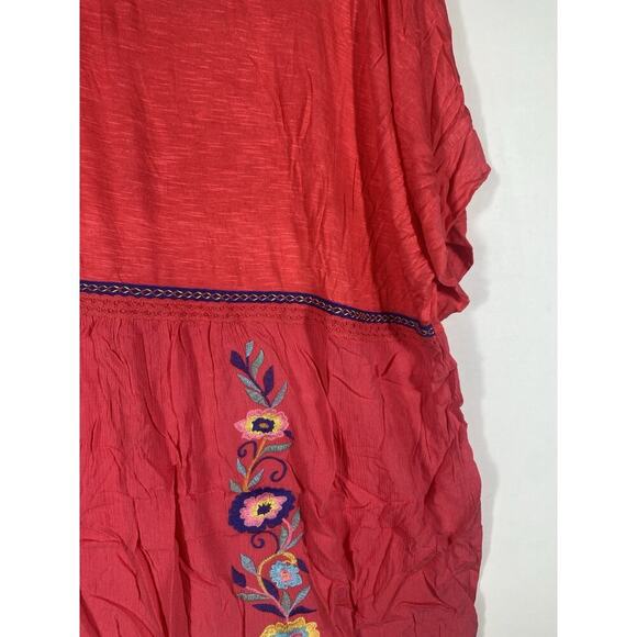 Westbound Top Tunic 1X Coral Pink Embroidered Floral Empire Waist Boho Peasant - Picture 5 of 11